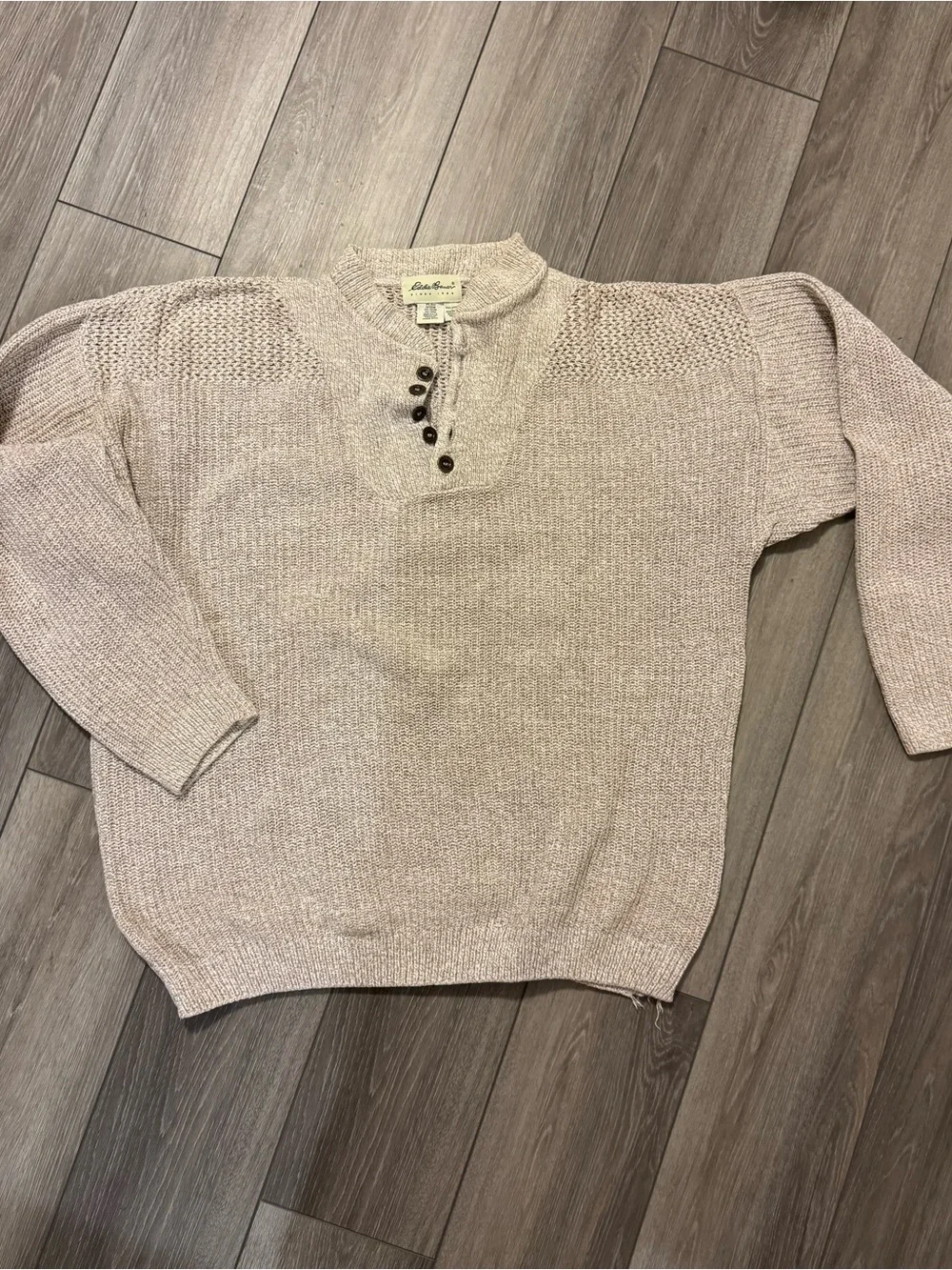 Eddie Bauer Beige Henley Knit Sweater for Men